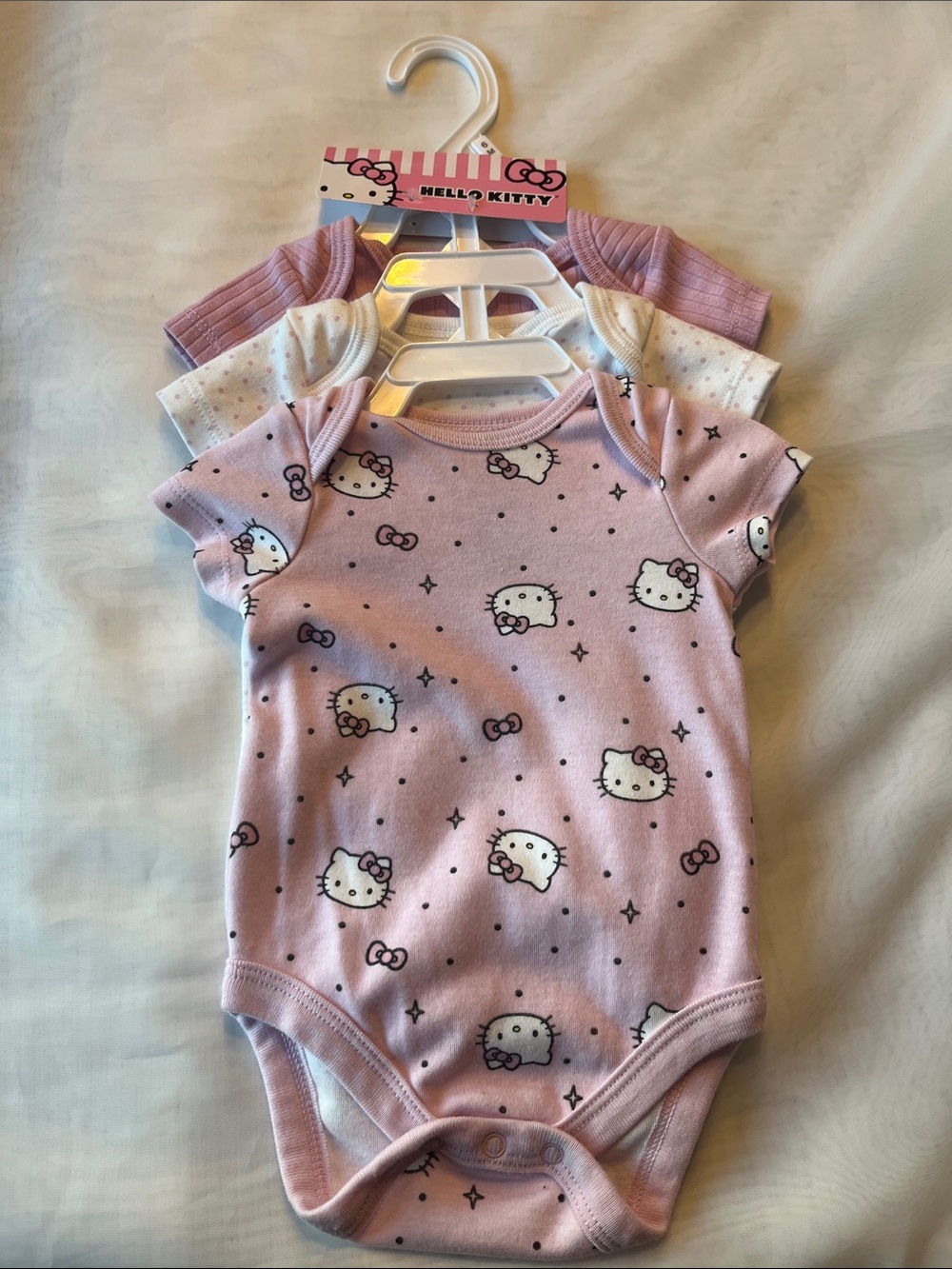 Hello Kitty Pink and White Short-Sleeve Baby One-Pieces (3-Pack)